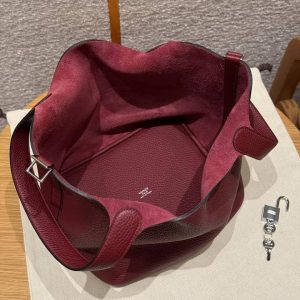 Hermes Picotin Lock 22 CM Bag Handmade In Taurillon Clemence Leather Silver Hardware 57 Bordeaux - Image 13