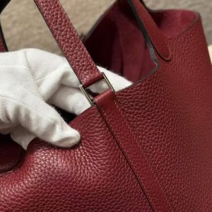 Hermes Picotin Lock 22 CM Bag Handmade In Taurillon Clemence Leather Silver Hardware 57 Bordeaux - Image 7