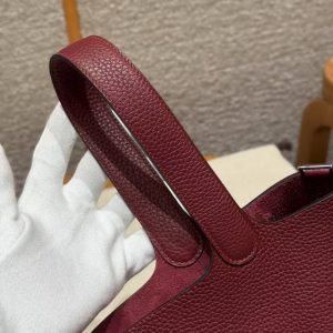 Hermes Picotin Lock 22 CM Bag Handmade In Taurillon Clemence Leather Silver Hardware 57 Bordeaux - Image 6