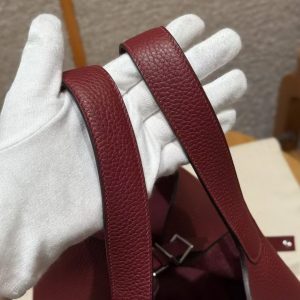 Hermes Picotin Lock 22 CM Bag Handmade In Taurillon Clemence Leather Silver Hardware 57 Bordeaux - Image 5