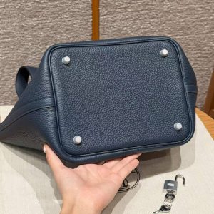 Hermes Picotin Lock 22 CM Bag Handmade In Taurillon Clemence Leather Silver Hardware 7P Bleu De Prusse - Image 14