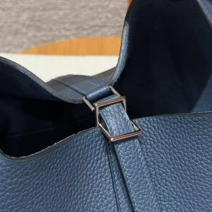 Hermes Picotin Lock 22 CM Bag Handmade In Taurillon Clemence Leather Silver Hardware 7P Bleu De Prusse - Image 10
