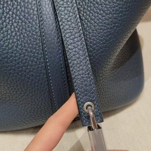 Hermes Picotin Lock 22 CM Bag Handmade In Taurillon Clemence Leather Silver Hardware 7P Bleu De Prusse - Image 8