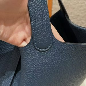 Hermes Picotin Lock 22 CM Bag Handmade In Taurillon Clemence Leather Silver Hardware 7P Bleu De Prusse - Image 7