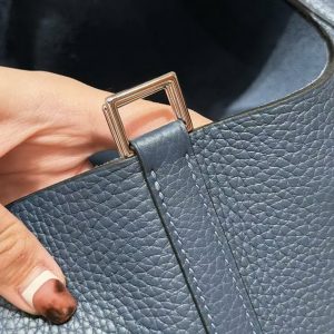Hermes Picotin Lock 22 CM Bag Handmade In Taurillon Clemence Leather Silver Hardware 7P Bleu De Prusse - Image 6