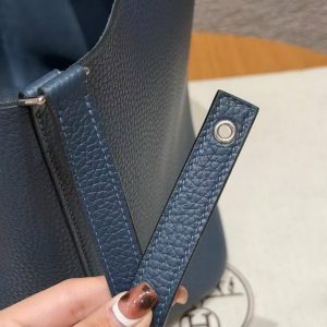 Hermes Picotin Lock 22 CM Bag Handmade In Taurillon Clemence Leather Silver Hardware 7P Bleu De Prusse - Image 5