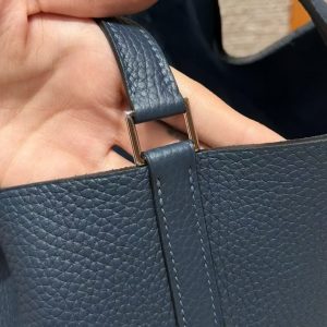 Hermes Picotin Lock 22 CM Bag Handmade In Taurillon Clemence Leather Silver Hardware 7P Bleu De Prusse - Image 3