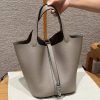 Hermes Picotin Lock 22 CM Bag Handmade In Taurillon Clemence Leather Silver Hardware 81 Gris Tourtlle