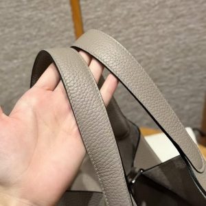Hermes Picotin Lock 22 CM Bag Handmade In Taurillon Clemence Leather Silver Hardware 81 Gris Tourtlle - Image 9