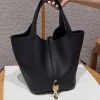 Hermes Picotin Lock 22 CM Bag Handmade In Taurillon Clemence Leather Gold Hardware 89 Noir