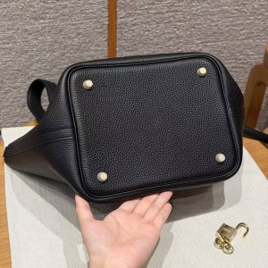 Hermes Picotin Lock 22 CM Bag Handmade In Taurillon Clemence Leather Gold Hardware 89 Noir - Image 13