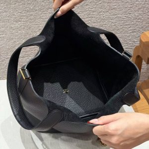 Hermes Picotin Lock 22 CM Bag Handmade In Taurillon Clemence Leather Gold Hardware 89 Noir - Image 12