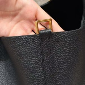 Hermes Picotin Lock 22 CM Bag Handmade In Taurillon Clemence Leather Gold Hardware 89 Noir - Image 8