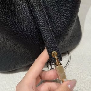 Hermes Picotin Lock 22 CM Bag Handmade In Taurillon Clemence Leather Gold Hardware 89 Noir - Image 7