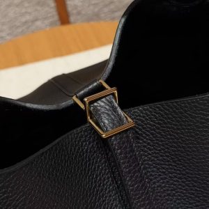 Hermes Picotin Lock 22 CM Bag Handmade In Taurillon Clemence Leather Gold Hardware 89 Noir - Image 5