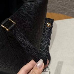 Hermes Picotin Lock 22 CM Bag Handmade In Taurillon Clemence Leather Gold Hardware 89 Noir - Image 3