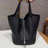 Hermes Picotin Lock 22 CM Bag Handmade In Taurillon Clemence Leather Silver Hardware 89 Noir