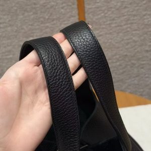 Hermes Picotin Lock 22 CM Bag Handmade In Taurillon Clemence Leather Silver Hardware 89 Noir - Image 8