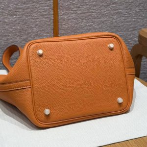 Hermes Picotin Lock 22 CM Bag Handmade In Taurillon Clemence Leather Gold Hardware 93 Orange - Image 14