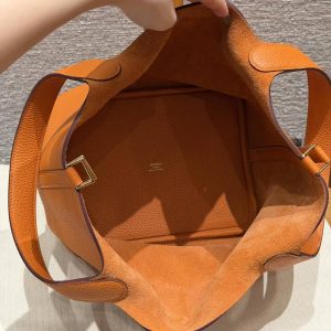 Hermes Picotin Lock 22 CM Bag Handmade In Taurillon Clemence Leather Gold Hardware 93 Orange - Image 13