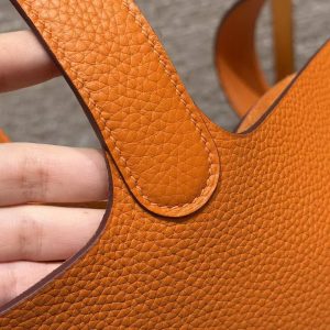 Hermes Picotin Lock 22 CM Bag Handmade In Taurillon Clemence Leather Gold Hardware 93 Orange - Image 9