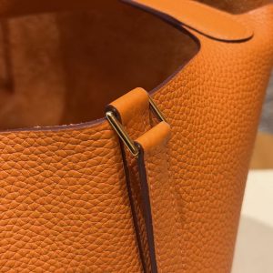 Hermes Picotin Lock 22 CM Bag Handmade In Taurillon Clemence Leather Gold Hardware 93 Orange - Image 8