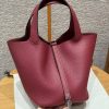 Hermes Picotin Lock 22 CM Bag Handmade In Taurillon Clemence Leather Silver Hardware B5 Ruby