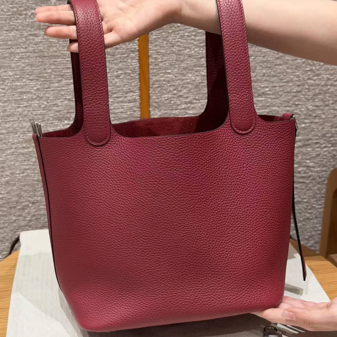 Hermes Picotin Lock 22 CM Bag Handmade In Taurillon Clemence Leather Silver Hardware B5 Ruby - Image 2