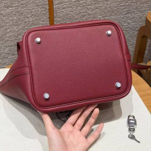 Hermes Picotin Lock 22 CM Bag Handmade In Taurillon Clemence Leather Silver Hardware B5 Ruby - Image 11