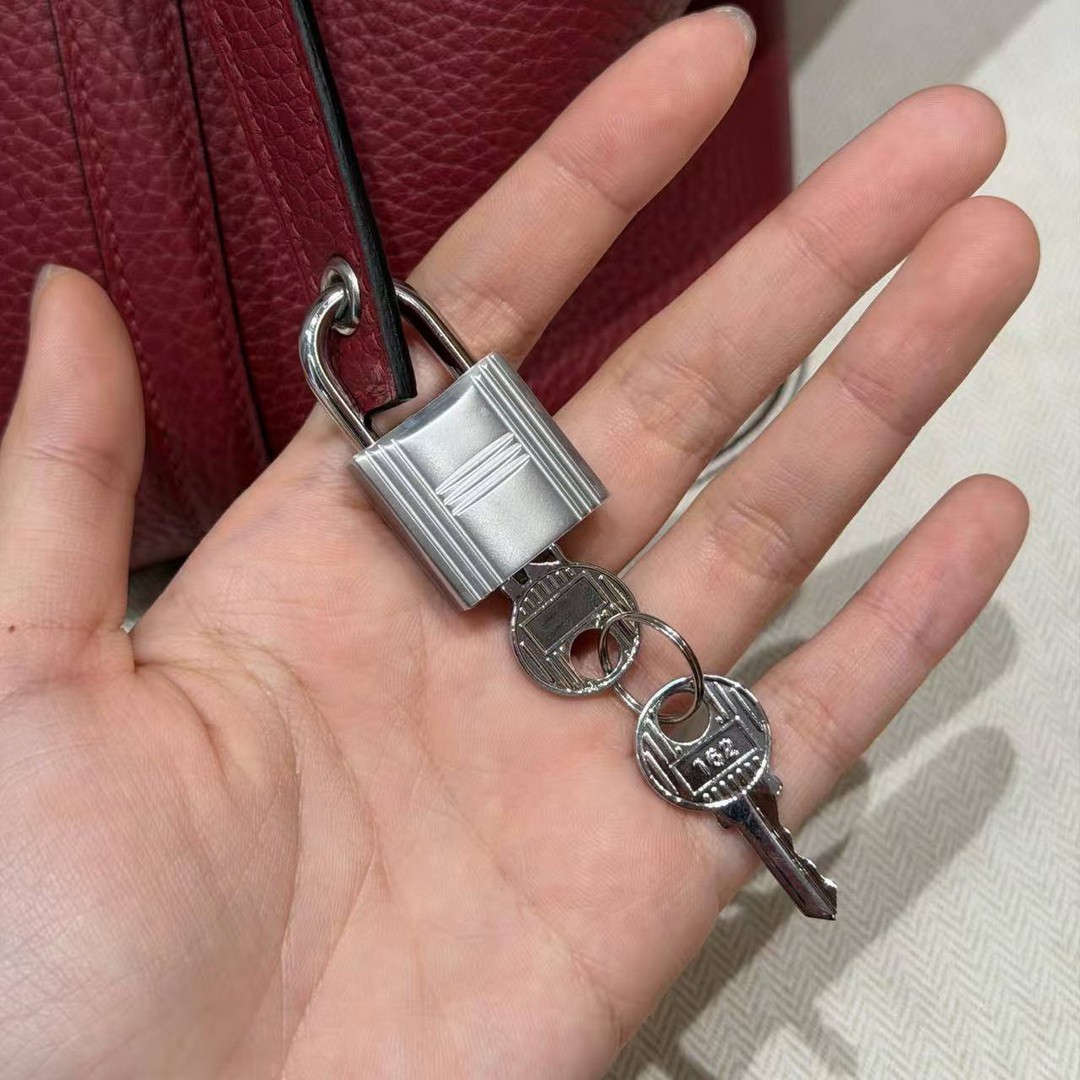 Hermes Picotin Lock 22 CM Bag Handmade In Taurillon Clemence Leather Silver Hardware B5 Ruby - Image 5