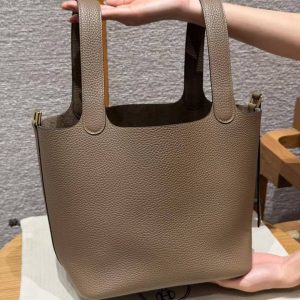 Hermes Picotin Lock 22 CM Bag Handmade In Taurillon Clemence Leather Gold Hardware D0 Beige de Weimar - Image 14