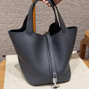 Hermes Picotin Lock 22 CM Bag Handmade In Taurillon Clemence Leather Silver Hardware H0 Girs Misty