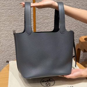 Hermes Picotin Lock 22 CM Bag Handmade In Taurillon Clemence Leather Silver Hardware H0 Girs Misty - Image 16