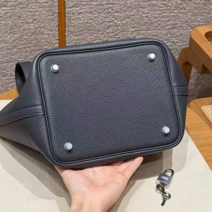 Hermes Picotin Lock 22 CM Bag Handmade In Taurillon Clemence Leather Silver Hardware H0 Girs Misty - Image 15
