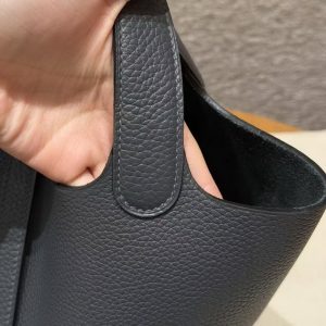 Hermes Picotin Lock 22 CM Bag Handmade In Taurillon Clemence Leather Silver Hardware H0 Girs Misty - Image 8