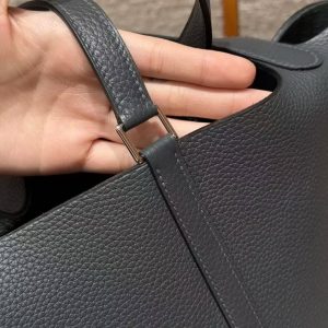 Hermes Picotin Lock 22 CM Bag Handmade In Taurillon Clemence Leather Silver Hardware H0 Girs Misty - Image 6