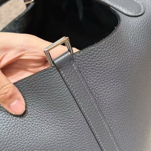 Hermes Picotin Lock 22 CM Bag Handmade In Taurillon Clemence Leather Silver Hardware H0 Girs Misty - Image 5
