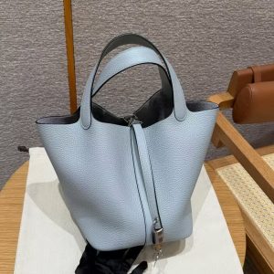 Hermes Picotin Lock 22 CM Bag Handmade In Taurillon Clemence Leather Sliver Hardware P0 Girs Pantin