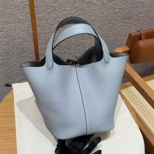 Hermes Picotin Lock 22 CM Bag Handmade In Taurillon Clemence Leather Sliver Hardware P0 Girs Pantin - Image 2