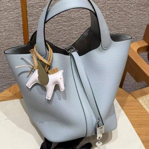 Hermes Picotin Lock 22 CM Bag Handmade In Taurillon Clemence Leather Sliver Hardware P0 Girs Pantin