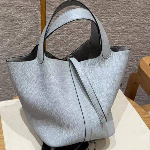 Hermes Picotin Lock 22 CM Bag Handmade In Taurillon Clemence Leather Sliver Hardware P0 Girs Pantin - Image 5