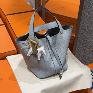 Hermes Picotin Lock 22 CM Bag Handmade In Taurillon Clemence Leather Sliver Hardware P0 Girs Pantin - Image 3
