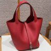 Hermes Picotin Lock 22 CM Bag Handmade In Taurillon Clemence Leather Silver Hardware Q5 Rouge Casque