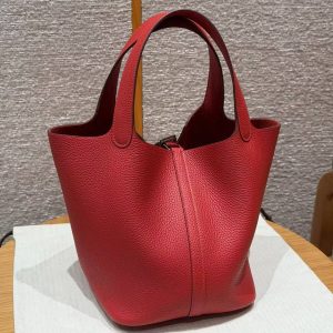 Hermes Picotin Lock 22 CM Bag Handmade In Taurillon Clemence Leather Silver Hardware Q5 Rouge Casque - Image 2