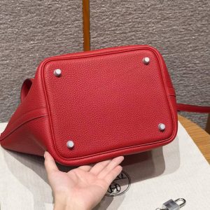 Hermes Picotin Lock 22 CM Bag Handmade In Taurillon Clemence Leather Silver Hardware Q5 Rouge Casque - Image 12