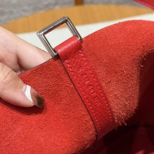 Hermes Picotin Lock 22 CM Bag Handmade In Taurillon Clemence Leather Silver Hardware Q5 Rouge Casque - Image 11