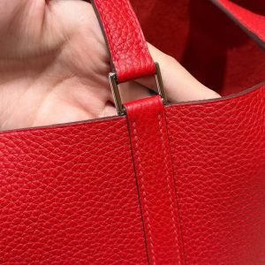 Hermes Picotin Lock 22 CM Bag Handmade In Taurillon Clemence Leather Silver Hardware Q5 Rouge Casque - Image 9