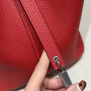 Hermes Picotin Lock 22 CM Bag Handmade In Taurillon Clemence Leather Silver Hardware Q5 Rouge Casque - Image 7