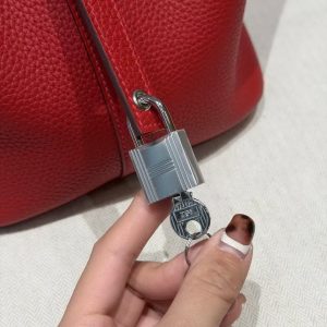 Hermes Picotin Lock 22 CM Bag Handmade In Taurillon Clemence Leather Silver Hardware Q5 Rouge Casque - Image 6