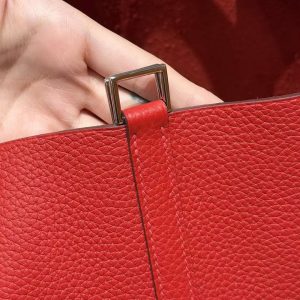 Hermes Picotin Lock 22 CM Bag Handmade In Taurillon Clemence Leather Silver Hardware Q5 Rouge Casque - Image 4